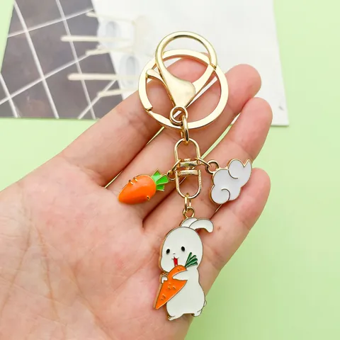 Cartoon Rabbit Carrot Enamel Alloy Keychain Cute Animal Easter Ornament Mid-Autumn Festival Gift Bag Hanging Decor For Women