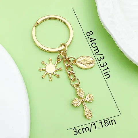 Vintage Alloy Cross Sun Moon Star Keychain Religious Angel Wings Gothic Bat Car Bag Charm Pendant Accessory