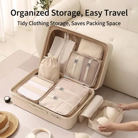 7 Pcs Travel Storage Bag Set Twill Fabric Large Capacity Foldable Packing Cubes For Clothes Shoes Toiletry Organization
