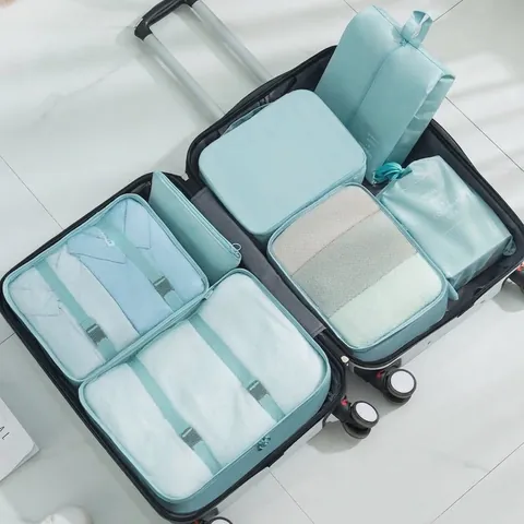 7 Pcs Travel Storage Bag Set Twill Fabric Large Capacity Foldable Packing Cubes For Clothes Shoes Toiletry Organization