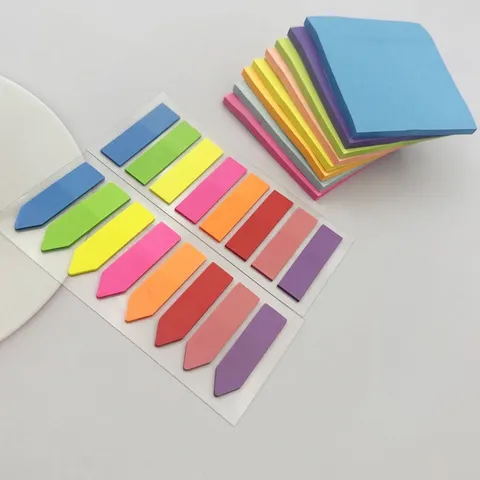 Fluorescent Multicolor Sticky Notes Set PET Translucent Index Tabs Message Markers Page Flags Memo Pad Office School Supplies