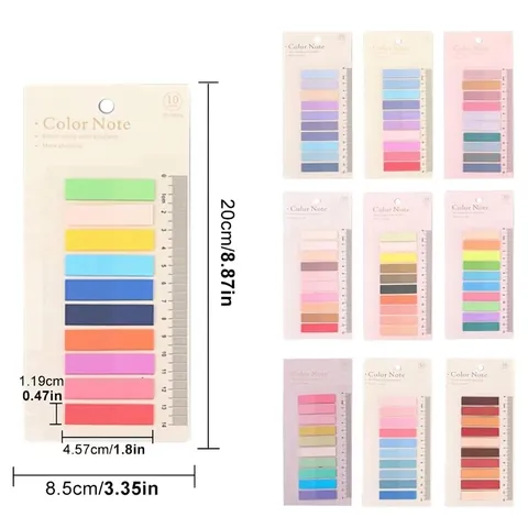 Autocollants d'Index avec Règle Transparente Morandi PET Notes Autocollantes Étanche Marqueurs avec Échelle de Mesure pour Étudiants Bureau