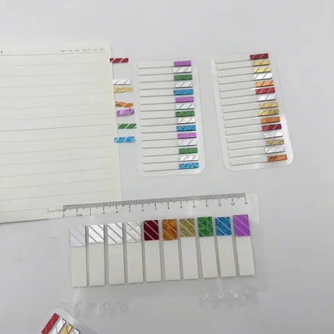Holographic Laser Index Tabs PET Waterproof Slim Sticky Notes With Scale Ruler Set For Book Page Marker Office School Labels