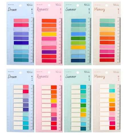 Transparent Sticky Index Tabs Multicolor PET Waterproof Page Markers With Ruler Base For Student Reading Bookmarks Office School Supplies