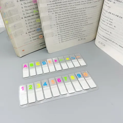 Kleurrijke Transparante Fluorescerende Zelfklevende Notities PET Waterdicht Index Tabs Nummers Alfabet Bladwijzers