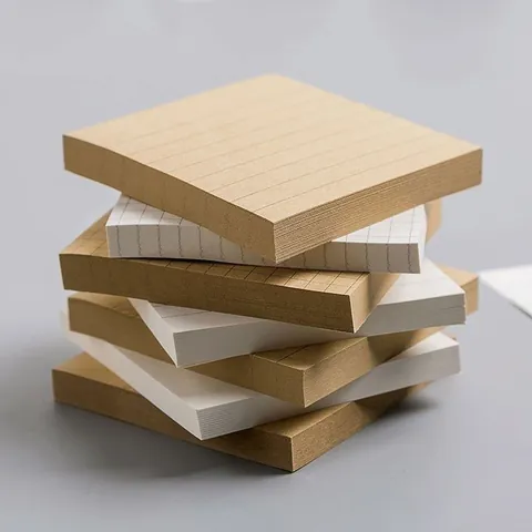 Kraft Paper Sticky Notes White Grid Lined Blank Memo Pads Minimalist Office School Stationery Message Reminder Notes