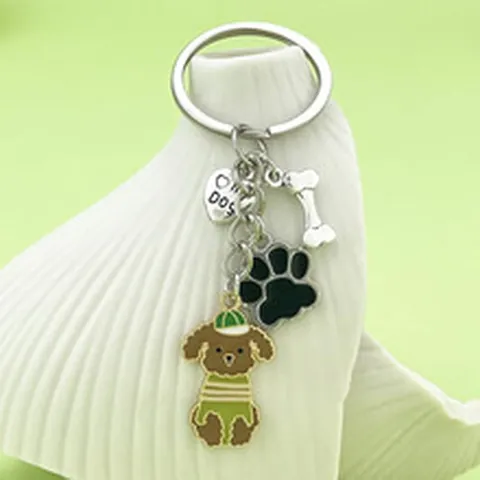 Cartoon Dog Enamel Keychain Creative Cute Pet Alloy Bone Heart Paw Charm Pendant For Bag Keyring Decoration Accessory Gift
