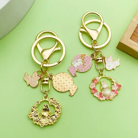 Llavero de Conejo de Esmalte de Aleación de Zinc de Estilo Chino Lindo Sakura Luna Conejito Colgante de Bolsa Regalo de Pascua