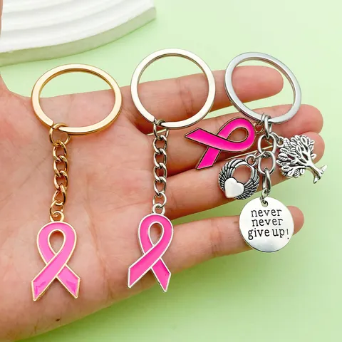 Llavero Lazo Rosa Concientización Cáncer de Mama Aleación Zinc Árbol de la Vida Corazón Never Give Up Regalo Inspirador Mujer