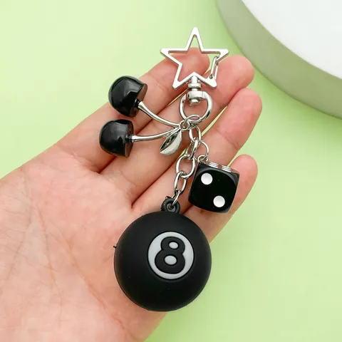 Trendy Cherry 8-Ball Dice Star Keychain Resin Alloy Bag Charm Street Style Key Ring Accessory For Women Men Car Hanging Decor