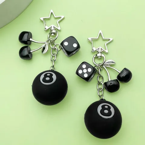 Trendy Cherry 8-Ball Dice Star Keychain Resin Alloy Bag Charm Street Style Key Ring Accessory For Women Men Car Hanging Decor
