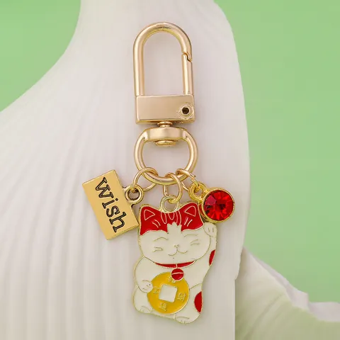 Cartoon Cute Alloy Resin Animal Keychain Creative Wish Plate Rhinestone Bag Charm Lucky Cat Dolphin Squirrel Key Ring Gift For Women