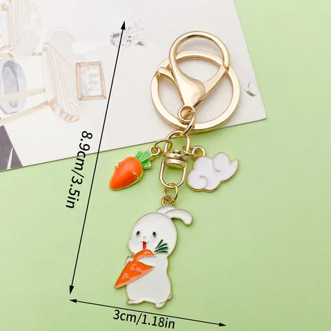 Cartoon Rabbit Carrot Enamel Alloy Keychain Cute Animal Easter Ornament Mid-Autumn Festival Gift Bag Hanging Decor For Women