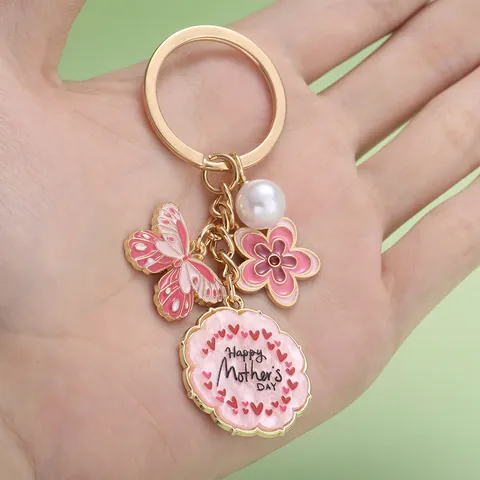 Porte-clés en Alliage Émaillé Papillon Fleur Avec Perle Artificielle Pendentif de Sac Cadeau Fête des Mères pour Femmes Maman Pendentifs
