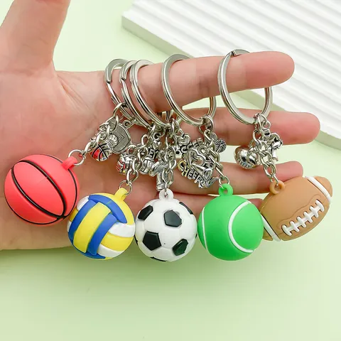 Creative Simulation Sports Ball Keychain PVC Alloy Basketball Soccer Tennis Volleyball Rugby Bag Pendant Ornament Gift