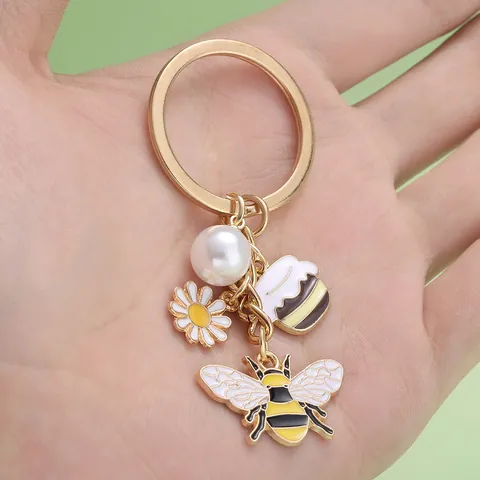 Porte-clés Mignon en Alliage Émail Abeille Marguerite Créatif Fleur Papillon Bijou de Sac pour Femme Cadeau Accessoires Décoration Fête des Mères