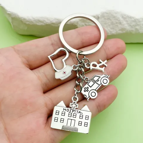 Medical Keychain Stethoscope Syringe Nurse Hat Rx Alloy Enamel Pendant Bag Charm Fashion Jewelry For Doctor Nurse Gift