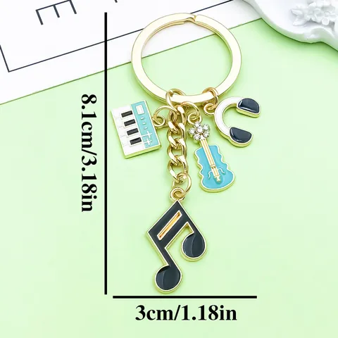 Fashion Alloy Musical Instrument Keychain Piano Guitar Violin Music Note Pendant Bag Charm Enamel Rhinestone Jewelry Gift