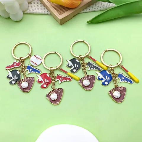 Cartoon Sports Theme Alloy Enamel Keychain Baseball Soccer Basketball Glove Shoe Helmet Bag Charm Pendant Accessories Gift