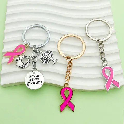 Llavero Lazo Rosa Concientización Cáncer de Mama Aleación Zinc Árbol de la Vida Corazón Never Give Up Regalo Inspirador Mujer