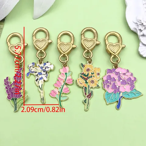 Floral Enamel Keychain Set Colorful Flower Drip Oil Alloy Key Ring For Women Girls Schoolbag Pendant Jewelry Gift Accessories
