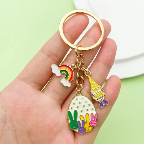 Llavero de Conejo con Huevo de Pascua Aleación de Esmalte Goteo de Aceite Bolso Encanto Lindo Dibujos Animados Llavero Regalo Mujer