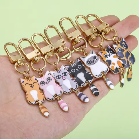 Schattige Tekenfilm Kat Sleutelhanger Legering Emaille Druppelolie Dier Hanger Sleutelring Voor Tas Hangende Decoratie Accessoire Vrouwen Meisjes Cadeau