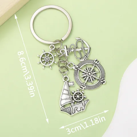 Nautical Theme Retro Alloy Keychain Ship Anchor Rudder Compass Lighthouse Globe Eiffel Tower Pendant Bag Charm Fashion Jewelry Gift