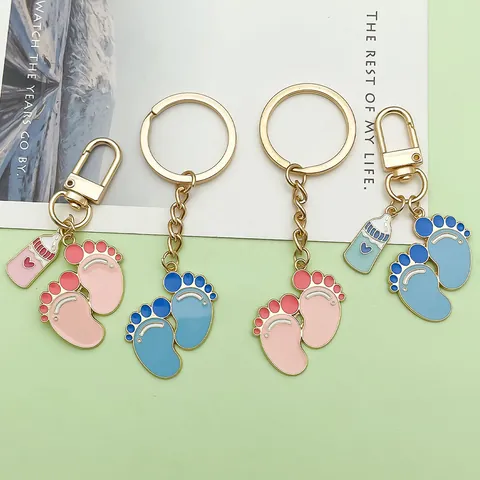 Cute Alloy Drip Oil Baby Theme Keychain Milk Bottle Footprint Baby Clothes Charm For Bag Car Hanging Accessory Gift