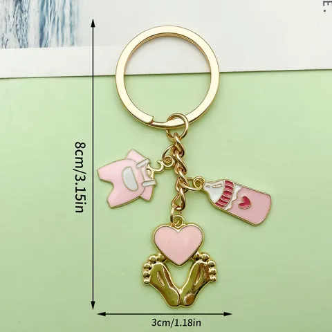 Cartoon Baby Shower Keychain Zinc Alloy Enamel Baby Bottle Footprint Clothes Elephant Pendant Keyring Newborn Party Gift