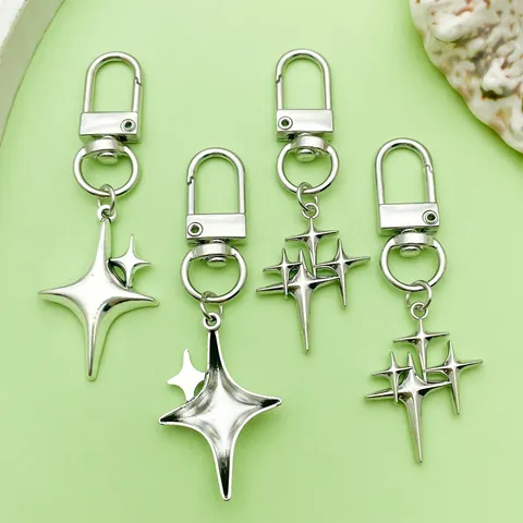 Four Pointed Star Moon Cross Metal Keychain For Women Backpack Hanging Ornament Gothic Alloy Keyring Gift Mother Jewelry