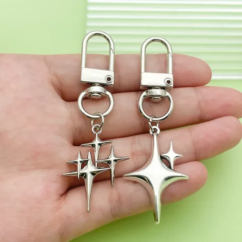 Four Pointed Star Moon Cross Metal Keychain For Women Backpack Hanging Ornament Gothic Alloy Keyring Gift Mother Jewelry