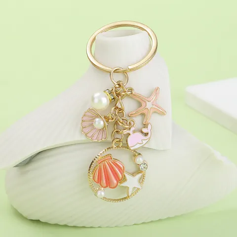 Ocean Series Enamel Alloy Keychain With Shell Starfish Dolphin Mermaid Artificial Pearl Rhinestone Bag Pendant For Women Jewelry Gift