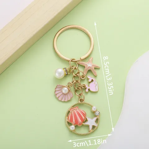 Ocean Series Enamel Alloy Keychain With Shell Starfish Dolphin Mermaid Artificial Pearl Rhinestone Bag Pendant For Women Jewelry Gift