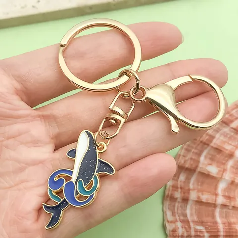 Cartoon Whale Dolphin Enamel Keychain Alloy Metal Ocean Animal Pendant For Women Bag Charm Key Ring Gift Jewelry