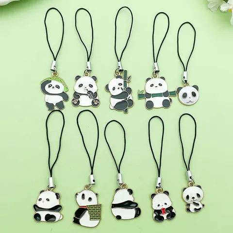 Chinese Style Cartoon Panda Alloy Enamel Pendant For Schoolbag Phone Strap Keychain Car Hanging Decoration Gift For Women Kids