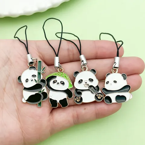Chinese Style Cartoon Panda Alloy Enamel Pendant For Schoolbag Phone Strap Keychain Car Hanging Decoration Gift For Women Kids