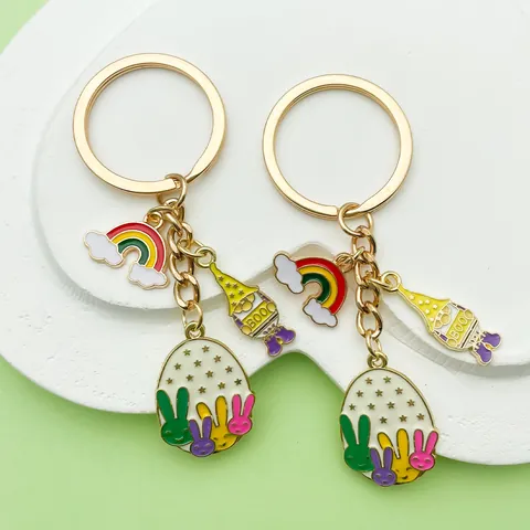 Llavero de Conejo con Huevo de Pascua Aleación de Esmalte Goteo de Aceite Bolso Encanto Lindo Dibujos Animados Llavero Regalo Mujer