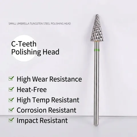Professional Tungsten Steel Nail Drill Bit Umbrella Shape C Coarse Tooth For Electric Manicure Machine Nail Polishing Tool