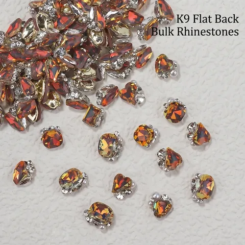 Maillard Style Brown Amber Nail Art Charms Alloy Rhinestone Artificial Pearl Heart Star Square Butterfly Manicure DIY Decorations