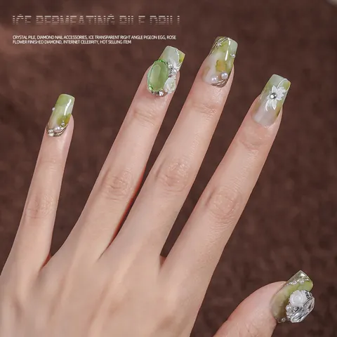 3D Nagelkunst Strass Kristall Charms Eis Transparent Taubenei Smaragdschliff Harz Blumen Künstliche Perlen Maniküre Dekoration Schmuck