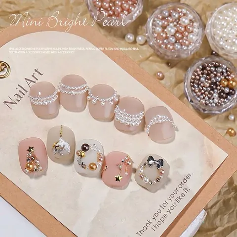 Mixed Sizes Artificial Pearl Nail Art Decoration High Gloss Non-Perforated 3D Relief Maillard Color DIY Manicure Accessories
