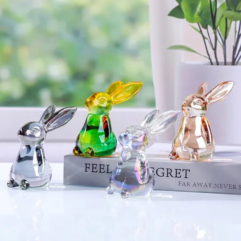 Moderne Leichte Luxus Polierte Bergkristall Hase Figur Irisierende Champagner Kaninchen Tier Ornament Für Home Office Auto Schreibtisch Dekoration