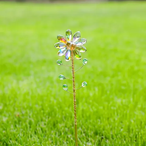 Crystal Suncatcher Garden Stake Handmade Sunflower Butterfly Prism Rainbow Maker Outdoor Plant Pot Decoration Ornament Gift