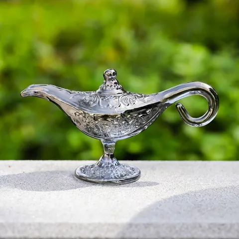 Crystal Aladdin Magic Lamp Ornament Retro Embossed White Crystal Tea Pot Tabletop Home Decor Desk Craft Figurine Gift