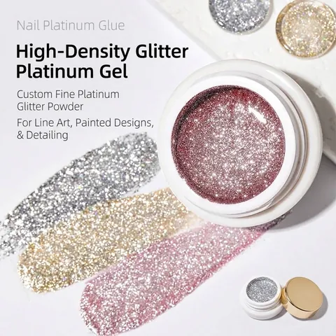 High Density Platinum Nail Glitter Gel Sparkling Metal UV Gel For Nail Art Painting Polish Decoration Champagne Gold Silver