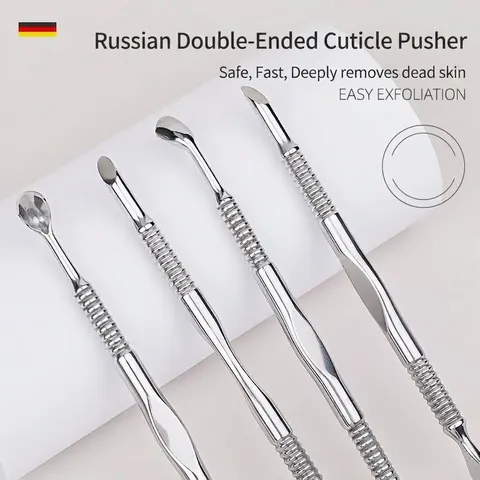 Repousse-Cuticules Professionnel en Acier Inoxydable à Double Extrémité Polissage Miroir Outil de Manucure et Retrait des Peaux Mortes pour Salon Maison