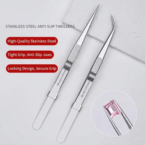 Professionelle Edelstahl Präzisionspinzette Mit Verstellbarem Schiebeverschluss Rutschfester Griff Für Nagelkunst Schmuck Reparatur
