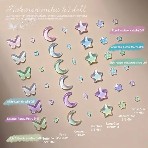 Crystal Nail Art Charms Moon Star Butterfly Shape Flatback Rhinestones Macaron Mocha Color DIY Manicure Accessories For Decoration