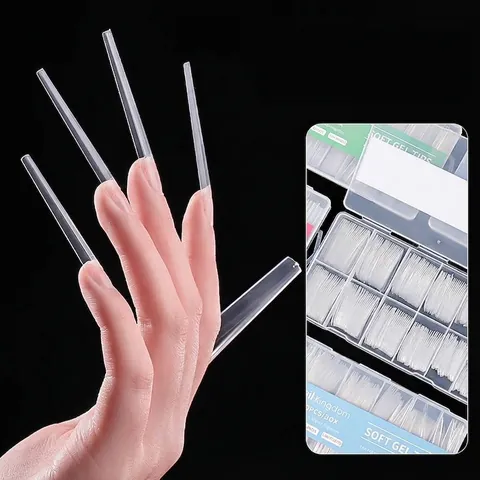 Extra Long Transparent Soft Gel Nail Tips Clear French Style Coffin Stiletto Square Pipe False Nails For Women DIY Salon Manicure